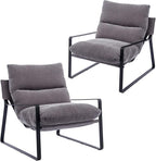 DUOMAY Modern Accent Arm Chair Set of 2, Comfy Linen Lounge Lazy Chair with Metal Leg, Mid-Century Corner Chair for Living Room Bedroom Office Apartment, Grey