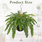 Hollyone Artificial Fern Hanging Basket Plant 25" Boston Ferns 31 Leaves Greenery Plants with Rattan Pot for Outdoors & Indoor Fake Fern Bush Plant in Pot for Patio Entrance Porch Garden Decor Green