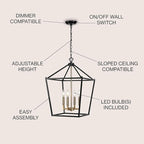 JONATHAN Y JYL7437D Pagoda Lantern Dimmable Adjustable Metal LED Pendant Classic Traditional Farmhouse Dining Room Living Room Kitchen Foyer Bedroom Hallway, 16 in, Oil Rubbed Bronze