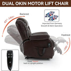 Luxlen Electric Power Lift Recliner Chair with Vibration Massage and Heat, Leather Reclining Chairs for Elderly with Remote Controls, Side Pockets, Big and Tall Recliner, Brown