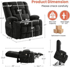 Power Lift Recliner Chair for Adults Oversized Infinite Position Lift Chair for Elderly W/Massage & Heat, Lay Flat Recliner, One-Touch Reset, Cup Holders, Lumbar Pillow, Fabric (Premium, Dark Grey)