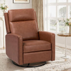 COLAMY Recliner Chair, PU Leather 360° Swivel Rocker Recliner, Nursery Glider Recliner with Ergonomic High Backrest and Upholstered Deep Seat for Living Room, Bedroom, Color Cocoa