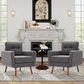 Tbfit Linen Fabric Accent Chairs Set of 2, Mid Century Modern Armchair for Living Room, Bedroom Button Tufted Upholstered Comfy Reading Accent Chair Sofa(Grey)