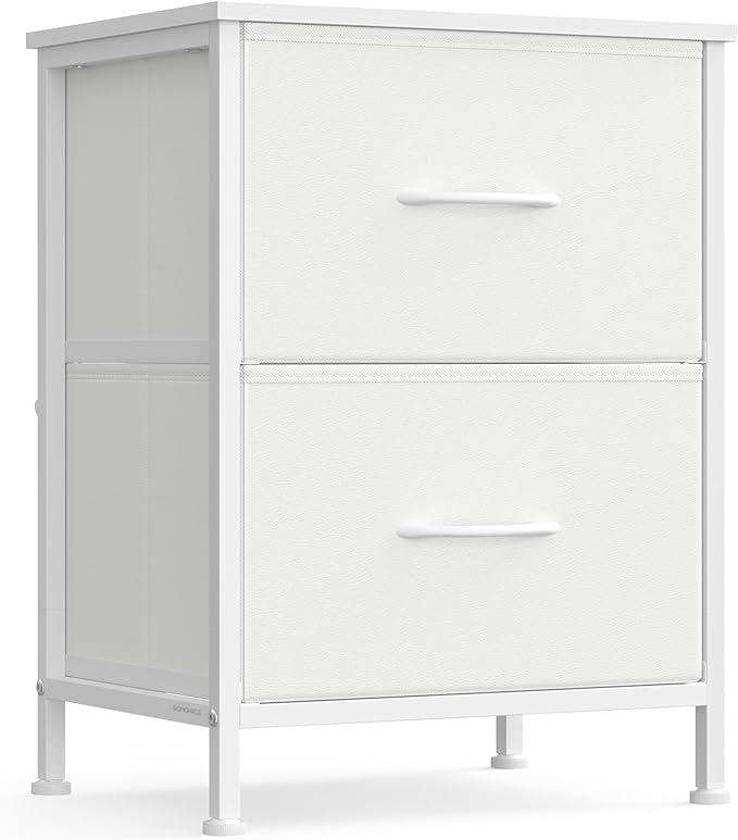 SONGMICS Dresser for Bedroom, Chest of Drawers, Nightstand, Steel, MDF, 2 Non-Woven Fabric Drawers, Storage Organizer Unit, Closet, Entryway, Cloud White and Snow White ULGS312W01S
