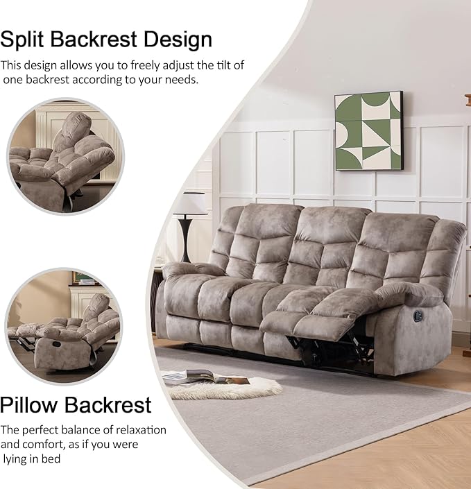 CANMOV Manual Reclining Sofa Set, 3 Pieces Recliner Sofa Set, Manual Recliner Chair, Reclining Loveseat and 3-Seat Sofa for Living Room, 3 Pieces Furniture Set, Light Brown (1+2+3)