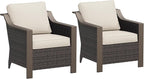 Patio Metal Swivel Chairs Set of 2, Wicker Conversation Furniture Set, Upholstered & 360 Degree Glider Rockers Armchairs, PE Rattan, Metal armrests, Terrace (Beige and Brown Stripe)