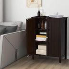 COSTWAY Bathroom Floor Cabinet - Freestanding Side Storage Organizer with Double Doors & Adjustable Shelf, Wooden Storage Cabinet for Living Room, Bedroom, Kitchen, Entryway (Brown)