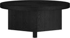 Henn&Hart 36" Fluted Round Low-Profile Coffee Table with Ribbed Pedestal Base for Living Room, Family Room, or Office, Black Grain