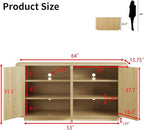 LKTART 64" Buffet Cabinet with Storage, Modern Fluted Accent Sideboard Media Console Credenza with Adjustable Shelves Pressed Spring for Kitchen Living Room,31.5" H (Natural Oak)