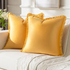 FUTEI Orange Velvet Decorative Throw Pillow Covers 22x22 Set of 2,Soft Cozy Edge with Tassels Cushion Case,Boho Modern Home Decor for Couch Bed Living Room