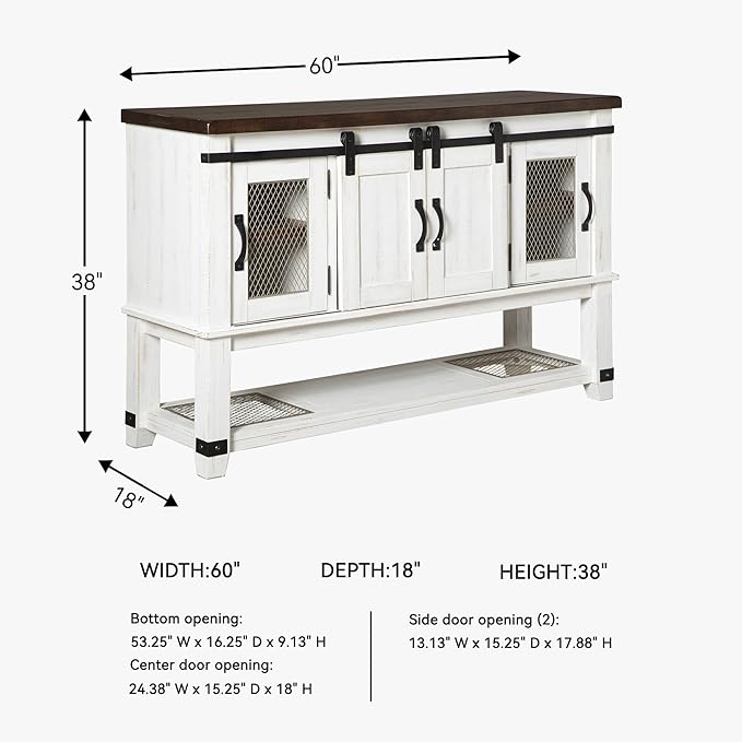 Signature Design by Ashley Valebeck Farmhouse Dining Room Server or Buffet Cabinet, White & Brown