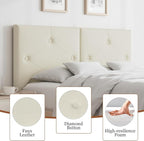 Modern Queen Headboard, Upholstered Faux Leather Bed Headboard with Solid Wood & Sturdy Metal Legs, Tufted Adjustable Height Headboards in Button Design, Ivory