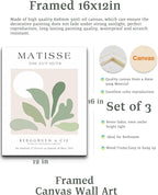 Matisse Sage Green Framed Wall Art,Abstract Green Canvas Wall Decor.12x16in Plants Botanical Poster Prints,Minimalist Classic Home Decoration for Living Room Bedroom Bathroom Office,Set of 3