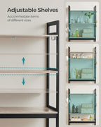 SONGMICS Over-The-Toilet Storage, 3-Tier Bathroom Organizer Over Toilet with Adjustable Shelves, Hooks, Bamboo, Freestanding Space Saver Bathroom Shelves, Heather Greige and Ink Black UBTS012W01