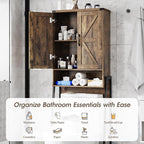 Vabches Over The Toilet Storage Cabinet with 2-Door Design Bathroom Organizers and Storage with Anti-Tip Device Over Toilet Organizer with Shelves for Bathroom,Restroom,Laundry Brown