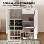 Fluted Coffee Bar Cabinet with Storage, Modern Sideboard Buffet Cabinet with Removable Wine Rack, Drawer, Adjustable Shelf, White Liquor Cabinets for Living Room, Dining Room, Kitchen, Entryway