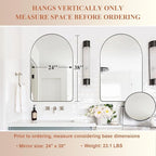 ANDY STAR Arched Mirror, 24" x 38" Brushed Nickle Bathroom Mirror in Stainless Steel Metal Frame, Arch Top Rounded Corner 1" Deep Set Design Wall Mount Hangs Vertical