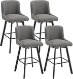 Swivel Bar Stools Set of 4, 30''H Upholstered Barstools with Backs, Modern Counter Height Bar Stool Chairs for Kitchen Island, Metal Legs, Fabric, Gray Counter Stools