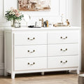 White Dresser, Modern 6 Drawer Double Dresser for Bedroom Adults & Kids with Vintage Gold Handles, Wide Dressers & Chests of Drawers, 6 Drawer Dressers for Hallway, Antique White
