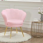 Fluffy Faux Fur Vanity Chair with Back, Mid-Century Modern Small Accent Chair for Living Room, Golden Metal Legs Upholstered Makeup Chair, 1Pcs Bedroom Armchair, Pink