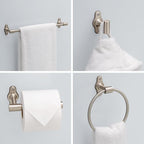 Franklin Brass Calloway 4-Piece Bathroom Set Satin Nickel 18" + 6" Towel Rack, Toilet Paper Holder, Hand Towel Holder, Hook | 4-Piece Bath Hardware Accessories Set CLWY64-SN