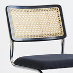 Black Chrome Rattan Dining Chairs Set of 2, Wooden Mid-Century Modern Kitchen Chairs, Mesh Back Cane Dining Room Chairs, Cesca Design Chair with Metal Chrome Legs