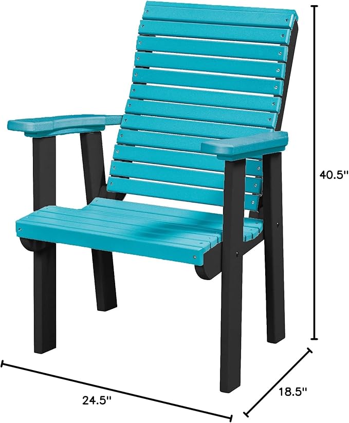 DutchCrafters Modern Horizontal Slat High Back Poly Outdoor Patio Chair (Black & Aruba Blue)