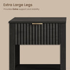 Fluted Night Stand with Golden Handle,Mid-Century Nightstands with Drawer,Modern Bedside Table with Storage Shelf,Large End Tables for Livingroom,Bed Side Tables for Bedroom,Black Wood Grain