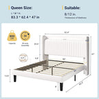 Allewie Queen Size Platform Bed Frame with USB Charging Station and Storage Shelf/Upholstered Velvet Wingback Headboard/Wooden Slats Support/No Box Spring Needed/Easy Assembly, White