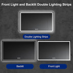 Awoco 60''x36'' LED Bathroom Mirror with Light, Lighted Vanity Mirror with Backlit and Front Light, Dimmable Anti-Fog Memory Function Lighted Mirror with 3 Colors for Bathroom Wall
