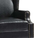Pia Ricco Set of 2 Faux Leather Accent Chairs, High Back Wingback Armchairs with Retro Floral Design, Nailhead Trim & Solid Wood Legs for Living Room Bedroom (Black)