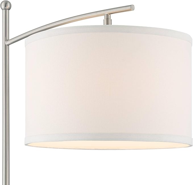 Possini Euro Design Burbank Modern 64" Tall Standing Floor Lamp Downbridge Pole Task Silver Metal Brushed Nickel Finish Living Room Bedroom House Reading Office Home Decor Entryway White Drum Shade