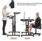 Small Standing Desk with Wheels, Mobile Stand Up Desk, Portable Standing Table on Wheels for Walking Pad, Rolling Computer Desk Adjustable Height, Tall Table