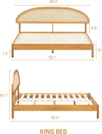 NTC Gem Wooden Bed Frame with Headboard and Natural Rattan, Solid Oak/Rubber Wood Foundation with Silent Slats, 1000 Lb Capacity, Effortless Assembly (Natural Cane - Rustic Oak, King)