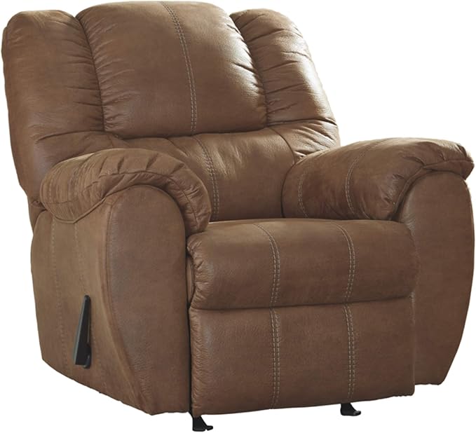 Signature Design by Ashley McGann Faux Leather Oversized Manual Rocker Recliner, Light Brown