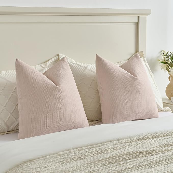 FUTEI Pink Decorative Throw Pillow Covers 24x24 Inch Set of 2,Soft Cozy Wheat Ear Striped Patterns European Cushion Cases,Modern Home Decor for Couch Bed Living Room