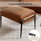 LukeAlon Upholstered PU Leather Footstool, Modern Ottoman Footrest Small Shoe Stool with Black Metal Legs Mid Century Vanity Stool with Armrests for Living Room Entrance Cushion Removable, Brown