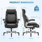 COLAMY Office Ergonomic Desk High Back Executive Chair with Pop-Out Lumbar Support, Upgraded Casters, Adjustable Headrest, Flip-Up Arms, Leather Home with Thick Cushion for Comfort - Black