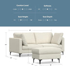 SIMPLIHOME Ava Sofa and Ottoman in 100% Recycled Polyester Performance Fabric, Cream, 76-inch-Wide 2-Seater Loveseat and Matching 36-inch-Wide Table Ottoman for Living Room, 2-Piece Set