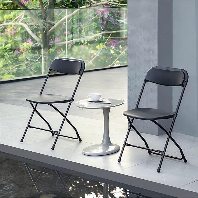 SEALAMB Plastic Folding Chairs 30 Pack, Black Commercial Portable Indoor/Outdoor Chairs for Home Office, Wedding, Events Parties with Steel Frame, 350lbs Capacity (Black-Plastic, 30 Pack)