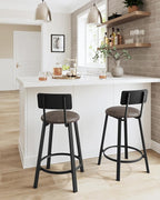 VASAGLE Bar Stools, Set of 2 PU Upholstered Breakfast Stools, 29.7-Inch Barstools with Back and Footrest, Simple Assembly, for Dining Room Kitchen Counter, Classic Black and Coffee Brown ULBC059B82