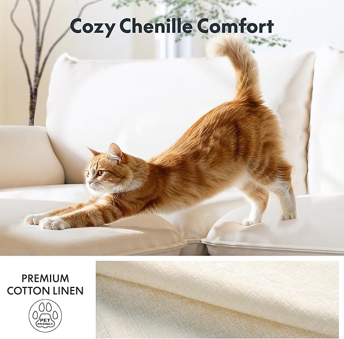 FLEXISPOT SF6 Modular Sectional Sofa with Storage Ottoman, 3-Seater L-Shaped Cloud Sectional Couch, 100.4" Wide Comfy Upholstered Sofa Couch for Living Room Apartment, Chenille White