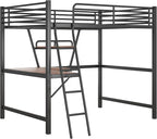 Full Size Loft Metal Bed with Desk and Shelf,Modern Bedroom Bed Frame w/Full-Length Guardrails & Ntegrated Ladder,Slat Support,for Adult Kid Boy Girl Teen,Black