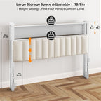 VINGLI King Size Headboard Only, Adjustable Upholstered Headboard with 2 Tier Shelves and Pegboard with Charging Stations and LED Lights, Modern Bed Headboard with Storage for Bedroom Decor