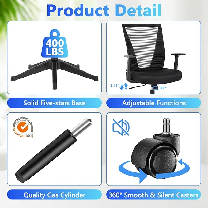 CLATINA Home Office Chair Ergonomic Desk Chair Mesh Computer Chairs with Armrests Executive Rolling Wheels Swivel Heavy Duty Chairs Office, Home, Black 4 Pack