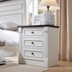26" Tall Nightstand with Charging Station, Farmhouse 23.6" Wide Large End Table w/Roman Column, Wood Rustic Side Table w/Metal Handle, 3 Drawers Dresser for Bedroom, Living Room, White