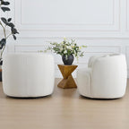 KINWELL 34" Wide Sherpa Swivel Barrel Chairs Set of 2, No Assembly Round Boucle Upholstered Accent Chairs Armchairs Single Sofa Chair with Toss Pillow for Living Room and Bedroom, Beige