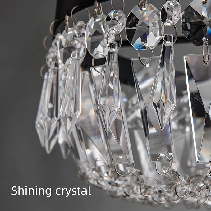 Veronie Crystal Ceiling Light Fixture, 4-Light Modern Semi Flush Mount Ceiling Light, Black Lighting Fixtures Lamp for Hallway, Kitchen, Entryway, Bedroom, Laundry Room