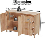 Fluted Sideboard Buffet Cabinet, 46.5" Modern Storage Cabinet with 2 Doors & 3 Drawers, Sideboard Console Table for Entryway,Living Room,Kitchen,Dinning Room-Natural Oak
