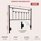 Victorian Metal Headboards, Adjustable Height Iron Frame, Rustic Farmhouse Style, Elegant and Durable Design, Easy Assembly, Universal Fit for Kids & Adults, King Size, Black Finish